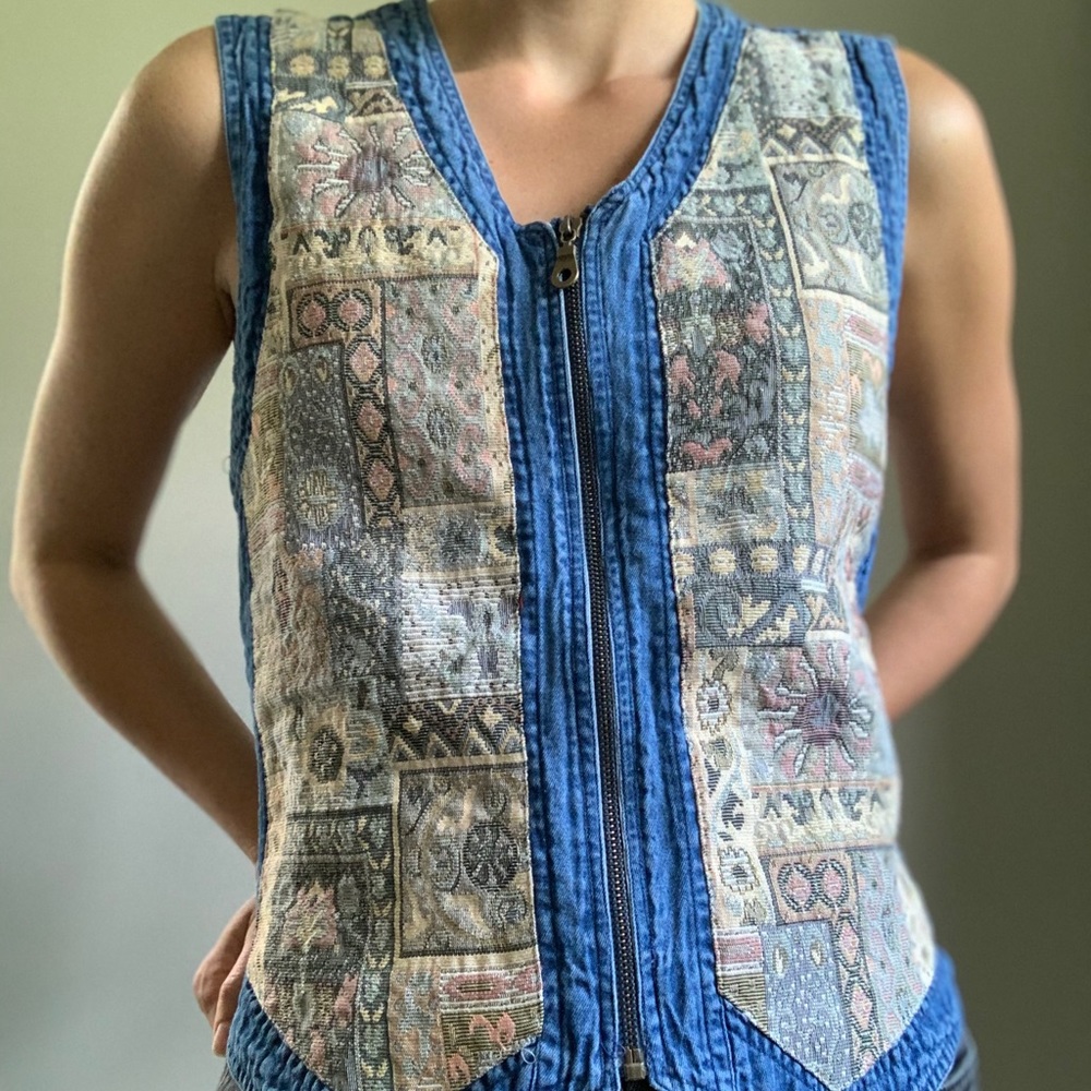 vintage denim zip up vest